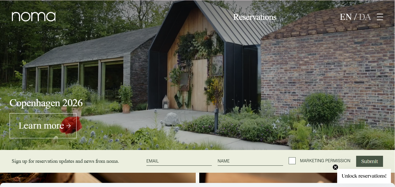 Noma website homepage — WordPress Fine Dining & Hospitality
