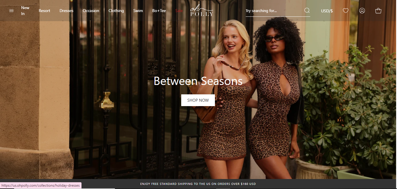 Oh Polly website homepage — Shopify Fashion & Apparel E-commerce
